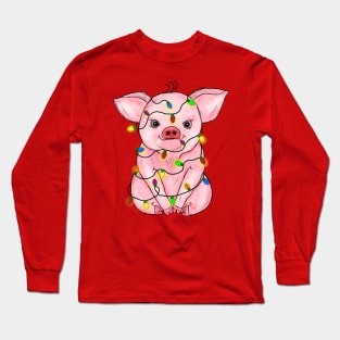 Cute Pig Christmas Lights Long Sleeve T-Shirt